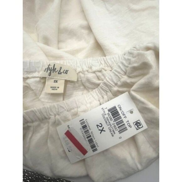 Style & Co Plus Size Cotton On Off Shoulder Top, Coconut Cream, 2X - Picture 8 of 9